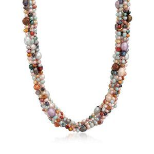 Multicolored Cultured Pearl Torsade Necklace